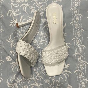 Raye White Woven heeled sandals - fit like 8.5